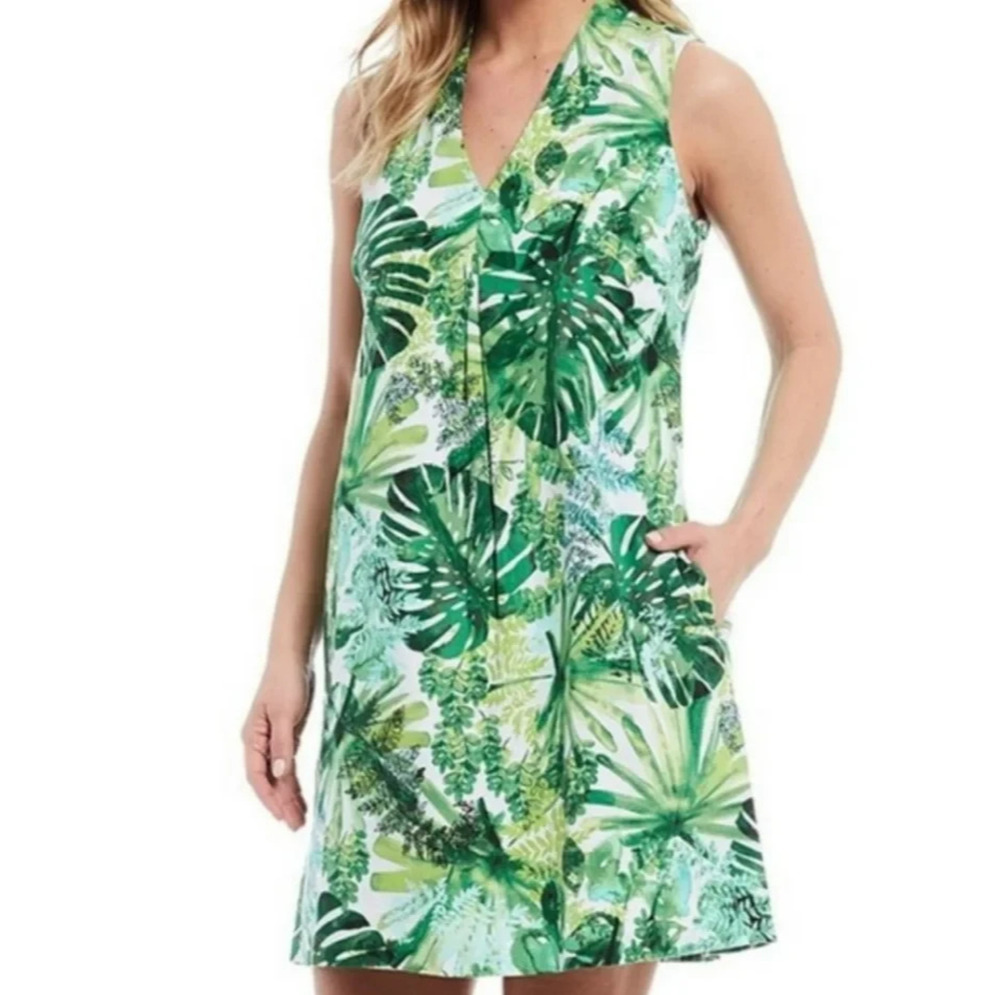 Tommy Bahama Fronderlust Shift Dress Size Medium Green Beach Tropical Palms